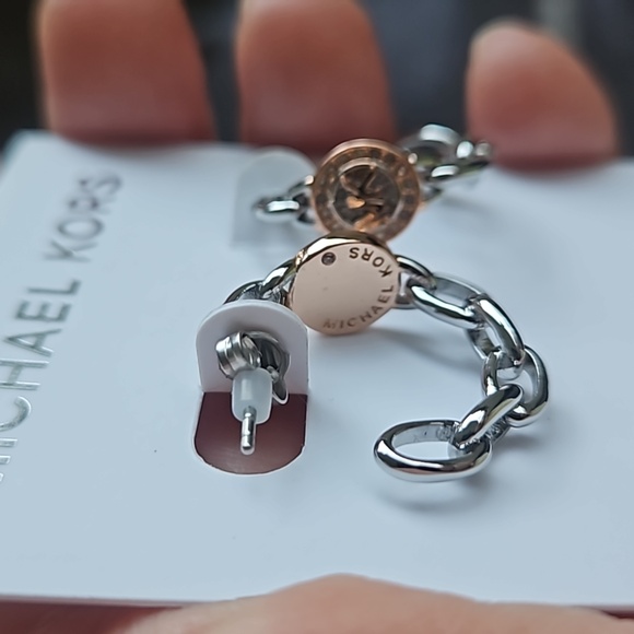 NWT Michael Kors Women's Hoop Earrings Gold & Platinum Crystals Brass Ch… - Picture 10 of 11